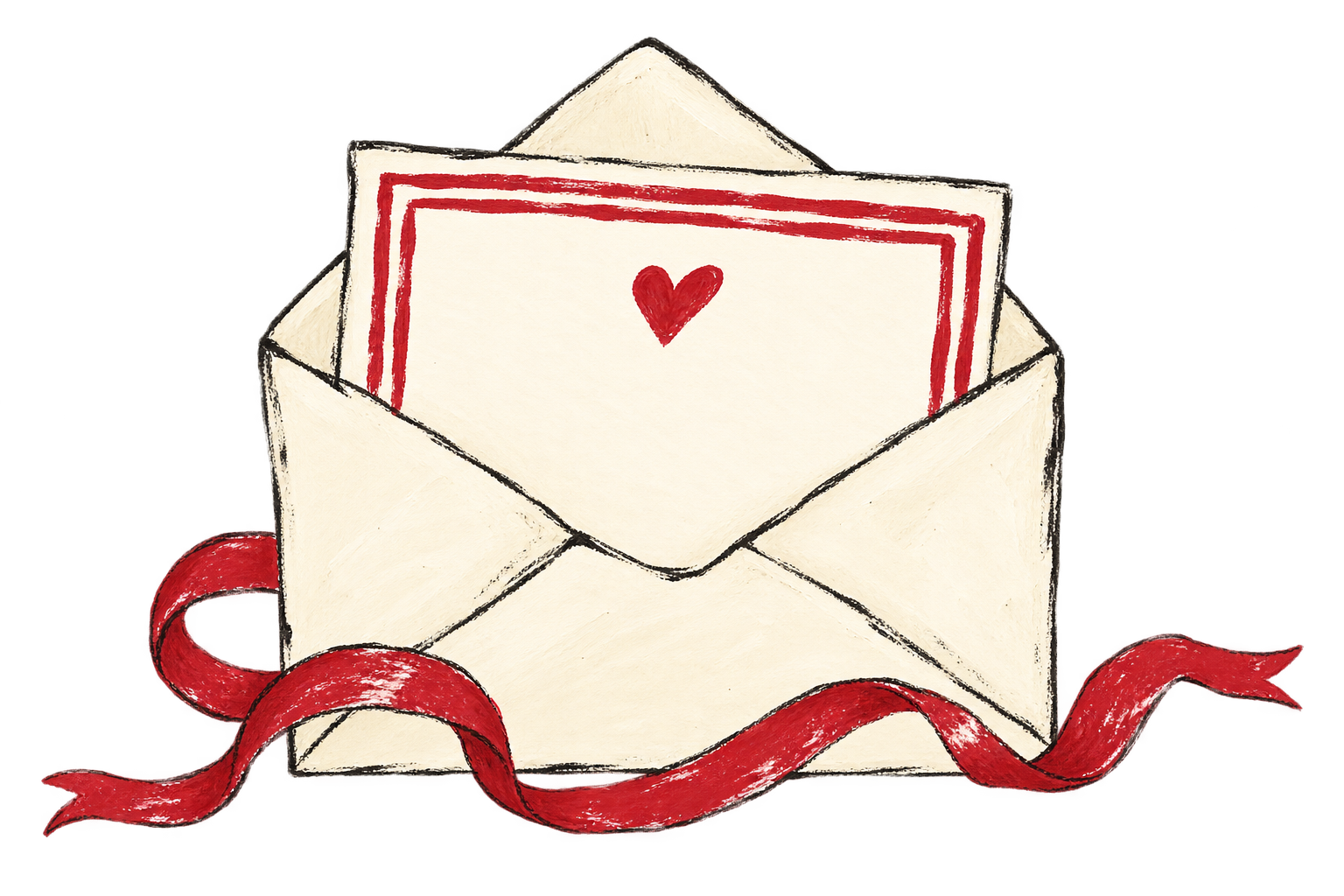 Rough hand-painted striped envelope with a heart on the reply card
